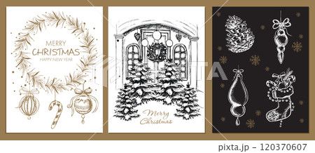 Christmas toy, tree, set, Hand drawn illustration Christmas toy, tree, set, Hand drawn illustration 120370607