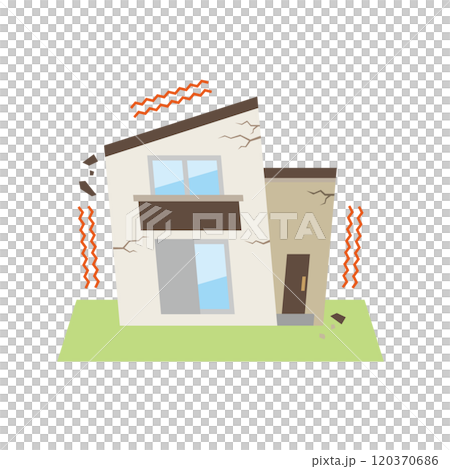 地震で壊れた一軒家のイラスト 120370686
