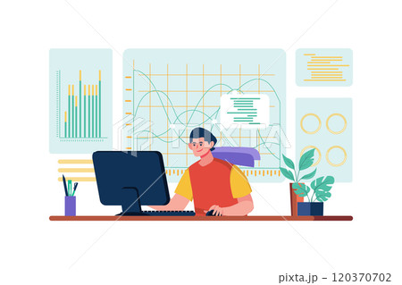 Professional business man analyzing business growth by business dashboard Professional business man analyzing business growth by business dashboard 120370702