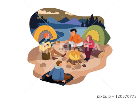 A group of people hanging by the fire 120370775