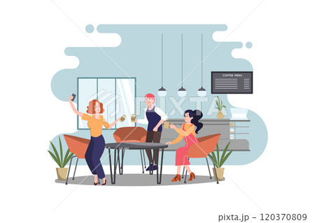 Smiling friends meeting and talking over a cup of coffee Smiling friends meeting and talking over a cup of coffee 120370809
