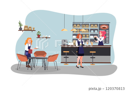 A vector illustration of people working in a coffee shop A vector illustration of people working in a coffee shop 120370813