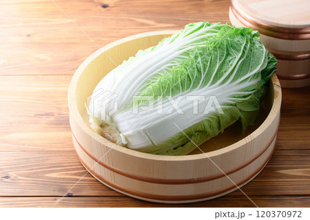 桶に入れた新鮮な冬の白菜 120370972