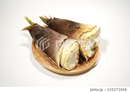 竹ざるにのっている新鮮なたけのこ 120371048