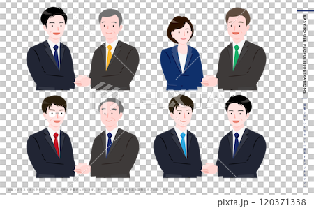 身穿西裝的男女握手的商業場景圖示插圖_政客、日本人、亞洲人 120371338