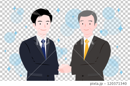 兩個西裝革履的男人開商務會議微笑握手的商務場景_乾淨的合同，好的團隊 120371340