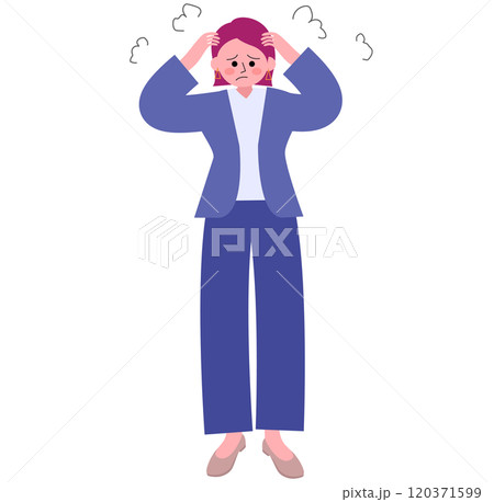 困惑しているスーツの女性の全身のイラスト 困惑しているスーツの女性の全身のイラスト 120371599