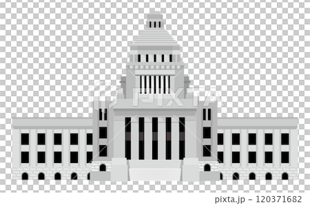 日本の国会議事堂のシンプルな建物ベクターイラスト_国会議事堂前からみた風景_政治や経済などのシンボル 120371682