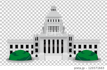 日本國會議事堂的簡單建築向量圖_從國會議事堂正面看到的風景_政治、經濟等的象徵。 120371683
