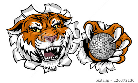 Tiger Golf Ball Sports Team Cartoon Animal Mascot Tiger Golf Ball Sports Team Cartoon Animal Mascot 120372130