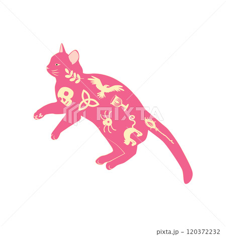 Mystical cats in boho style, silhouette collection. Esotericism and mysticism, occultism. Cartoon flat vector 120372232