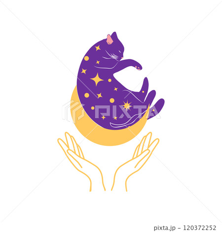 Mystical cats in boho style, silhouette collection. Esotericism and mysticism, occultism. Cartoon flat vector Mystical cats in boho style, silhouette collection. Esotericism and mysticism, occultism. Cartoon flat vector 120372252