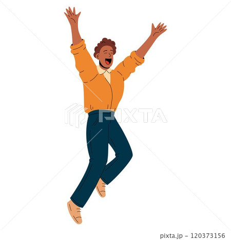 Cheerful man leaping for joy, expressing positivity and success 120373156