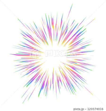 Light burst with rainbow prism effect. Halo flare sparkles of crystal on white background. Vector radial holographic color explosion. Comic speed lines glare beams with sparks and neon reflection. Light burst with rainbow prism effect. Halo flare sparkles of crystal on white background. Vector radial holographic color explosion. Comic speed lines glare beams with sparks and neon reflection. 120374016