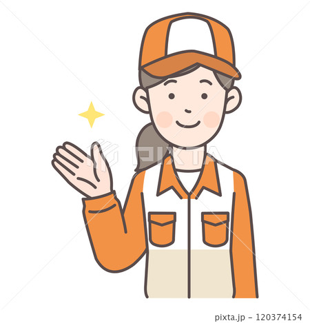 案内するガソリンスタンド女性店員 120374154