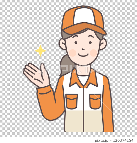 案内するガソリンスタンド女性店員 120374154