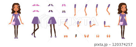 Teen Girl Character Creation with Body Part Vector Set Teen Girl Character Creation with Body Part Vector Set 120374257