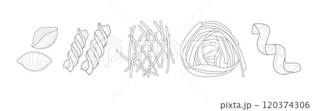 Italian Pasta Different Types Hand Drawn Object Vector Set 120374306