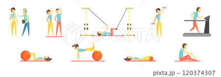 People Character at Physiotherapy and Rehabilitation Session Vector Set 120374307