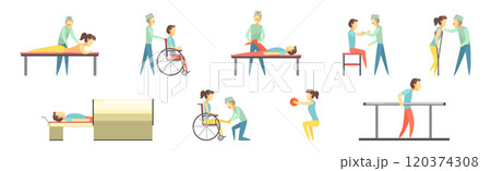 People Character at Physiotherapy and Rehabilitation Session Vector Set 120374308