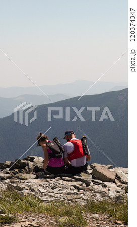 Trekking in the mountains. top view Trekking in the mountains. top view 120374347