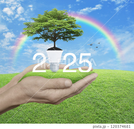 Happy new year 2025 green ecology and saving energy concept Happy new year 2025 green ecology and saving energy concept 120374681