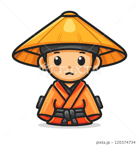 Illustration of a Cute Little Asian Boy in a Rice Hat. 120374734