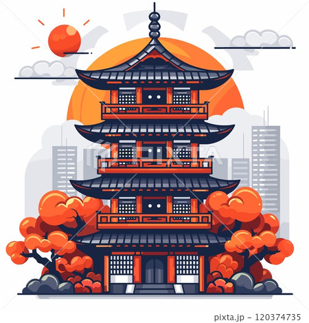 Traditional Japanese temple vector illustration in flat style 120374735