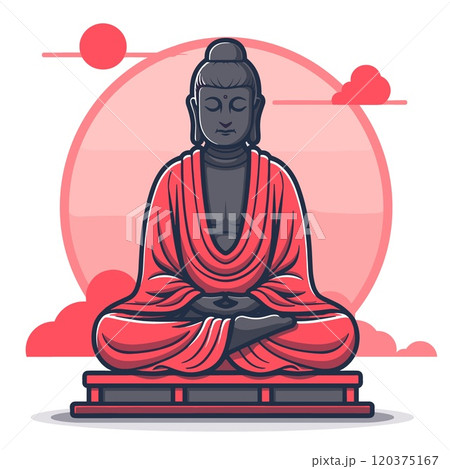 Buddha statue in lotus position. Vector illustration in flat style. 120375167