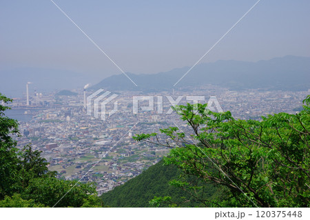 愛媛県四国中央市　具定展望台から川之江の街並みを望む 120375448