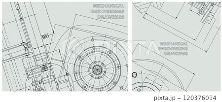 Blueprint illustration set. Engine line drawing 120376014