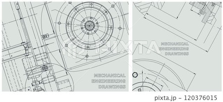 Blueprint illustration set. Engine line drawing 120376015