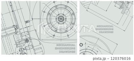 Blueprint illustration set. Engine line drawing 120376016