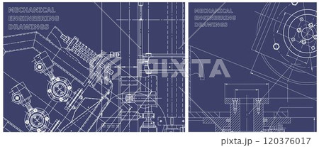 Blueprint illustration set. Engine line drawing 120376017