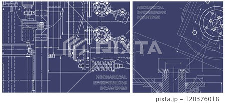 Blueprint illustration set. Engine line drawing 120376018