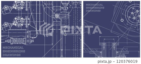 Blueprint illustration set. Engine line drawing 120376019
