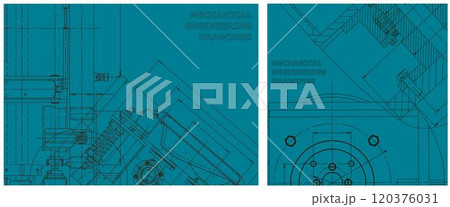Blueprint illustration set. Engine line drawing 120376031
