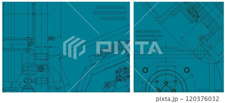 Blueprint illustration set. Engine line drawing 120376032