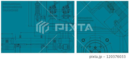 Blueprint illustration set. Engine line drawing 120376033