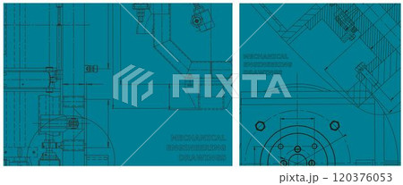 Blueprint illustration set. Engine line drawing 120376053