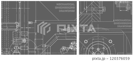 Blueprint illustration set. Engine line drawing 120376059