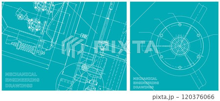 Blueprint illustration set. Engine line drawing 120376066