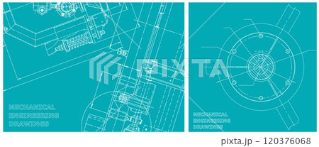 Blueprint illustration set. Engine line drawing Blueprint illustration set. Engine line drawing 120376068