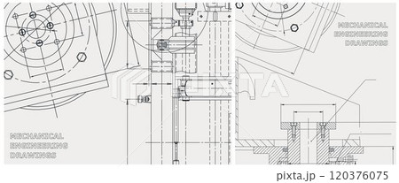 Blueprint illustration set. Engine line drawing 120376075