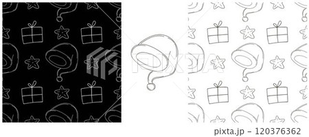 New Year. Set Monochrome pattern in hand draw style New Year. Set Monochrome pattern in hand draw style 120376362