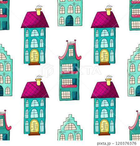 Seamless pattern with decorative colorful houses 120376376