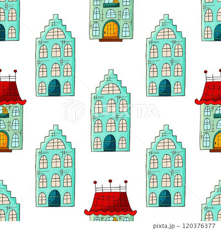 Seamless pattern with decorative colorful houses 120376377