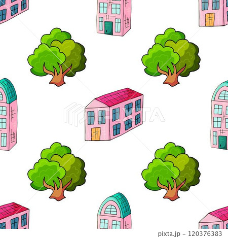 Seamless pattern with decorative colorful houses 120376383