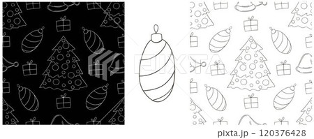 New Year. Set Monochrome pattern in hand draw style 120376428