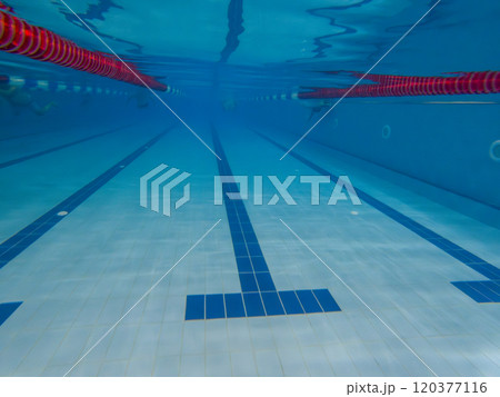 Underwater View of Empty Swimming Pool Lane 120377116